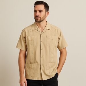 The Havanera Co. Stone Embroidered Guayabera Shirt Size L Vtg Resort Traditional